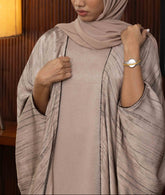 Textured Open Coat With Black Beaded Trim