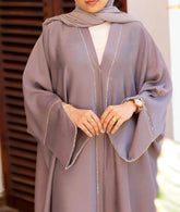 Textured Open Coat With White Beaded Trim