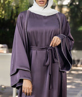 Satin Belted Layered Sleeve Abaya