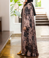Abstract print with solid front panel Abaya