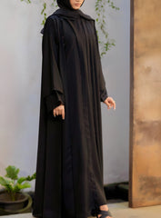 Black Beaded Thin Line And D0uble Sleeved Abaya