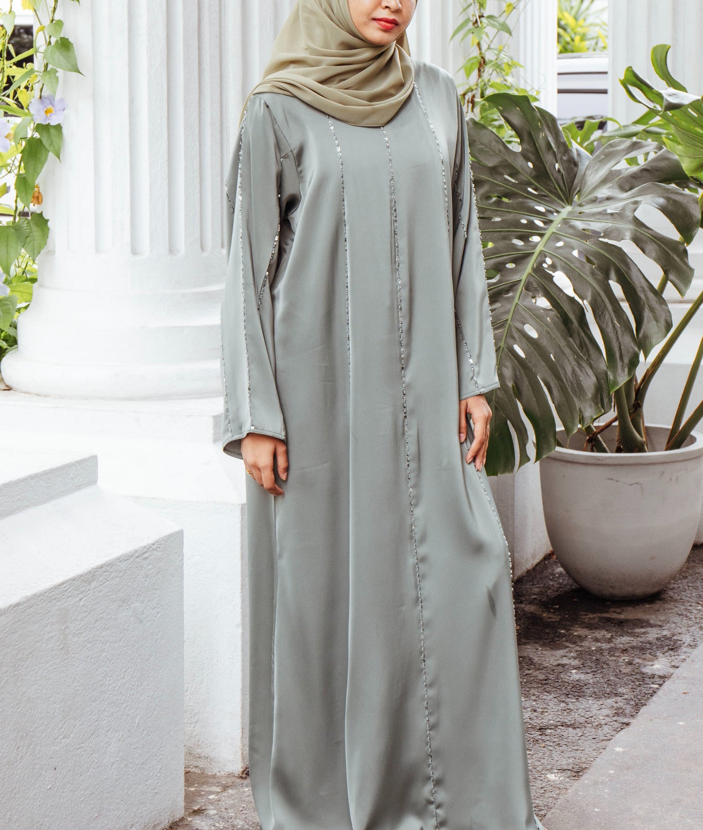Shimmer Abaya with Vertical Sequin Detailing