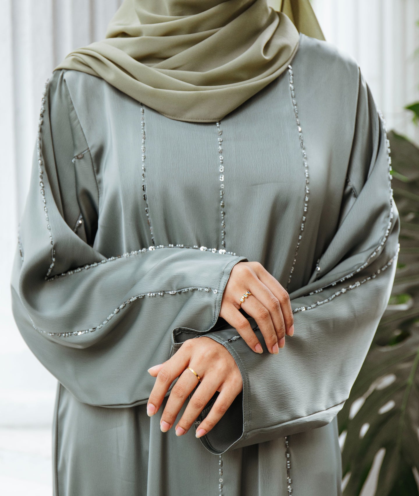 Shimmer Abaya with Vertical Sequin Detailing