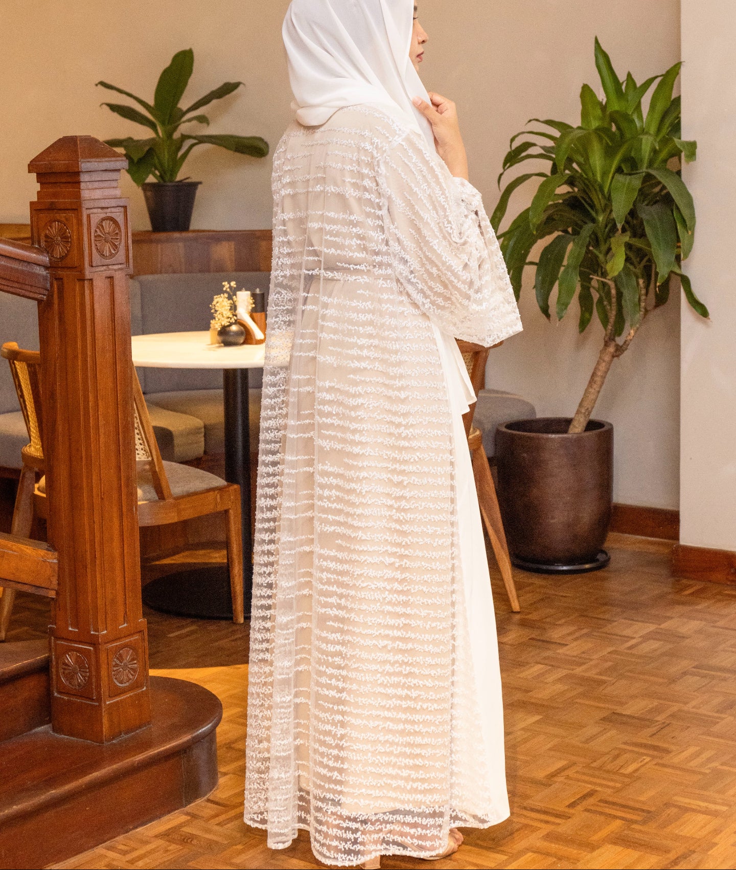 Floral Lace Layered Open Abaya