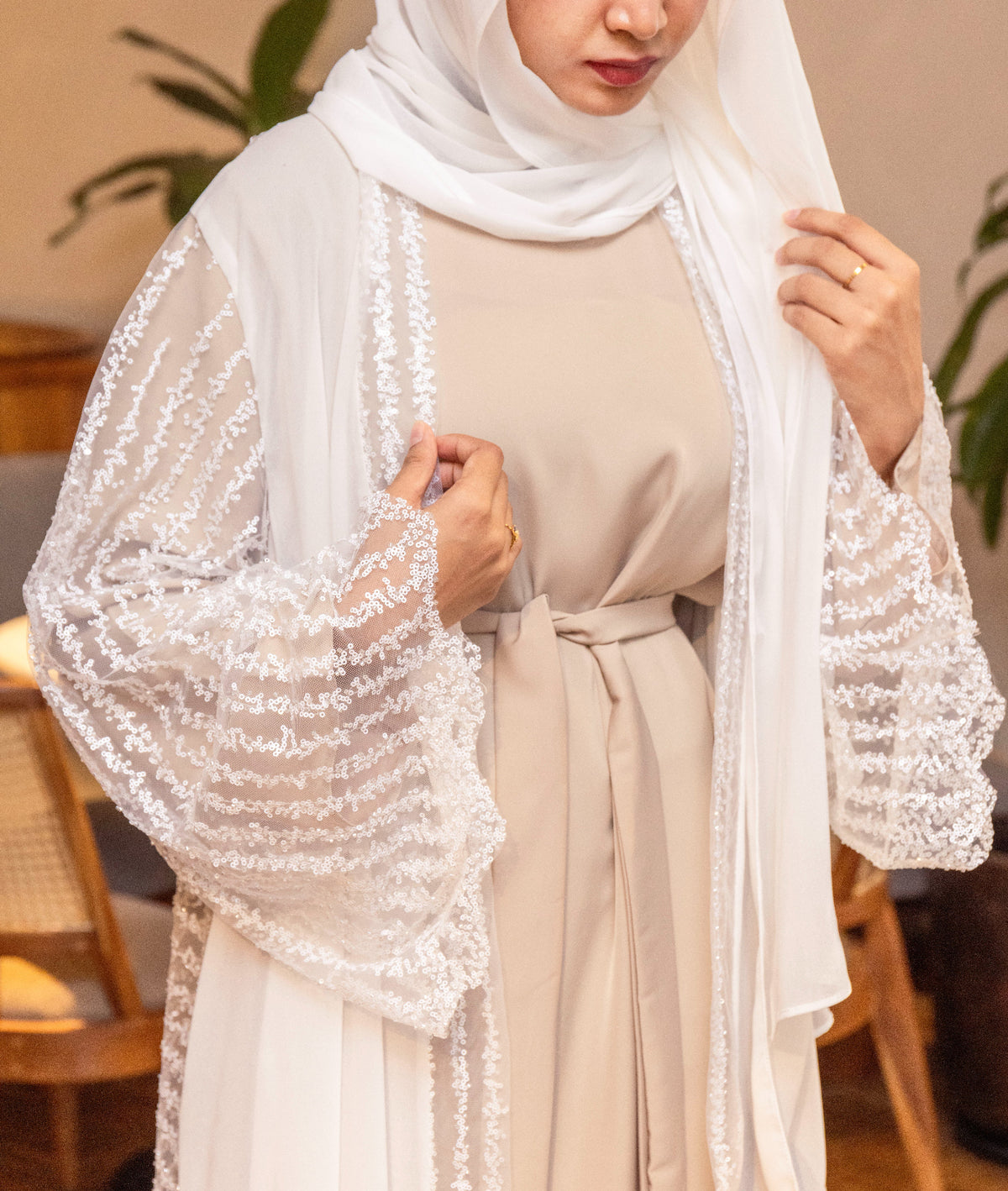 Floral Lace Layered Open Abaya