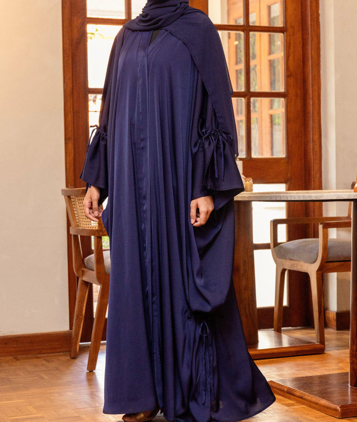 Drape-Sleeve Abaya with Cinched Detail