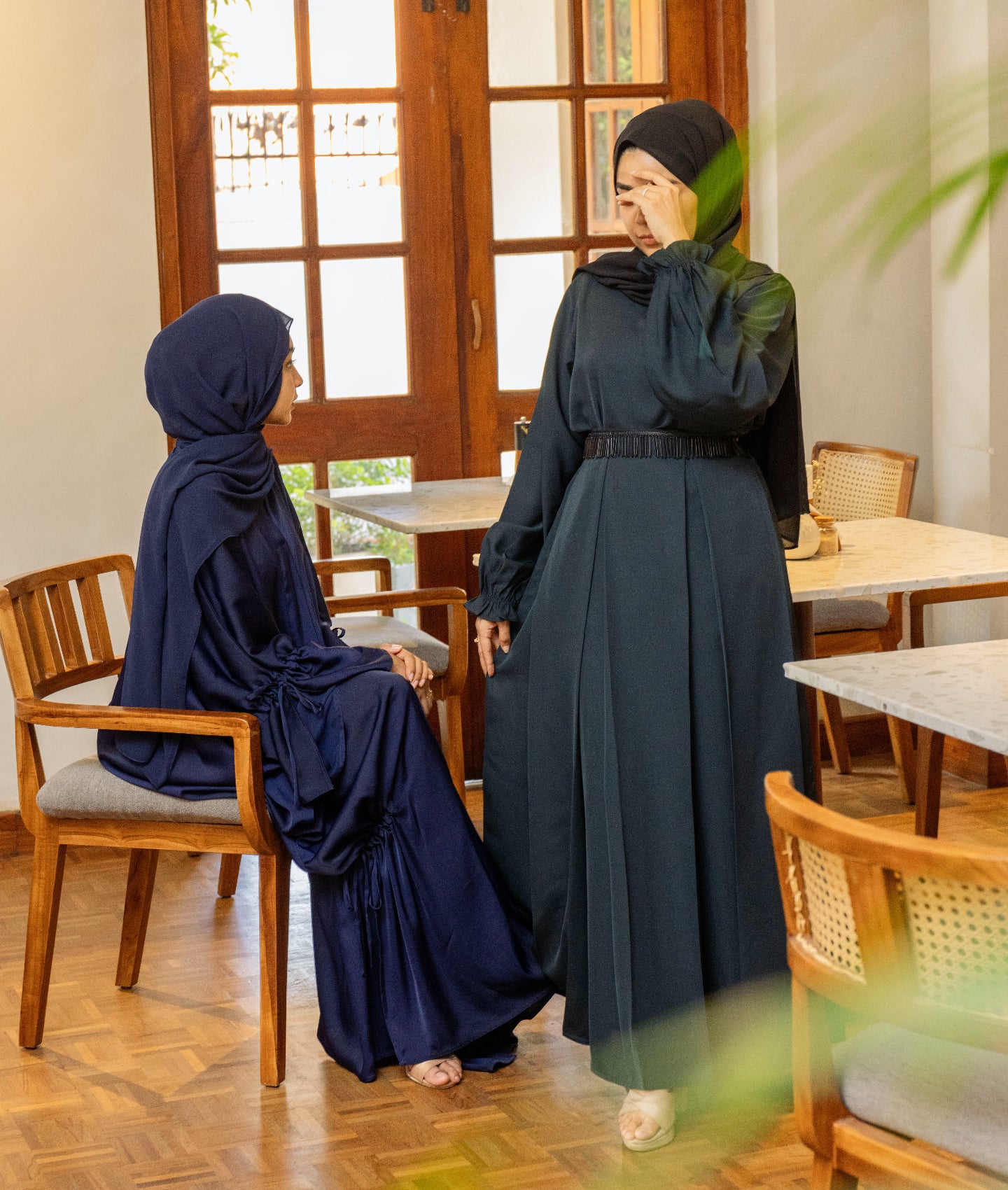 Slate Pleated Abaya with Smocked Cuffs