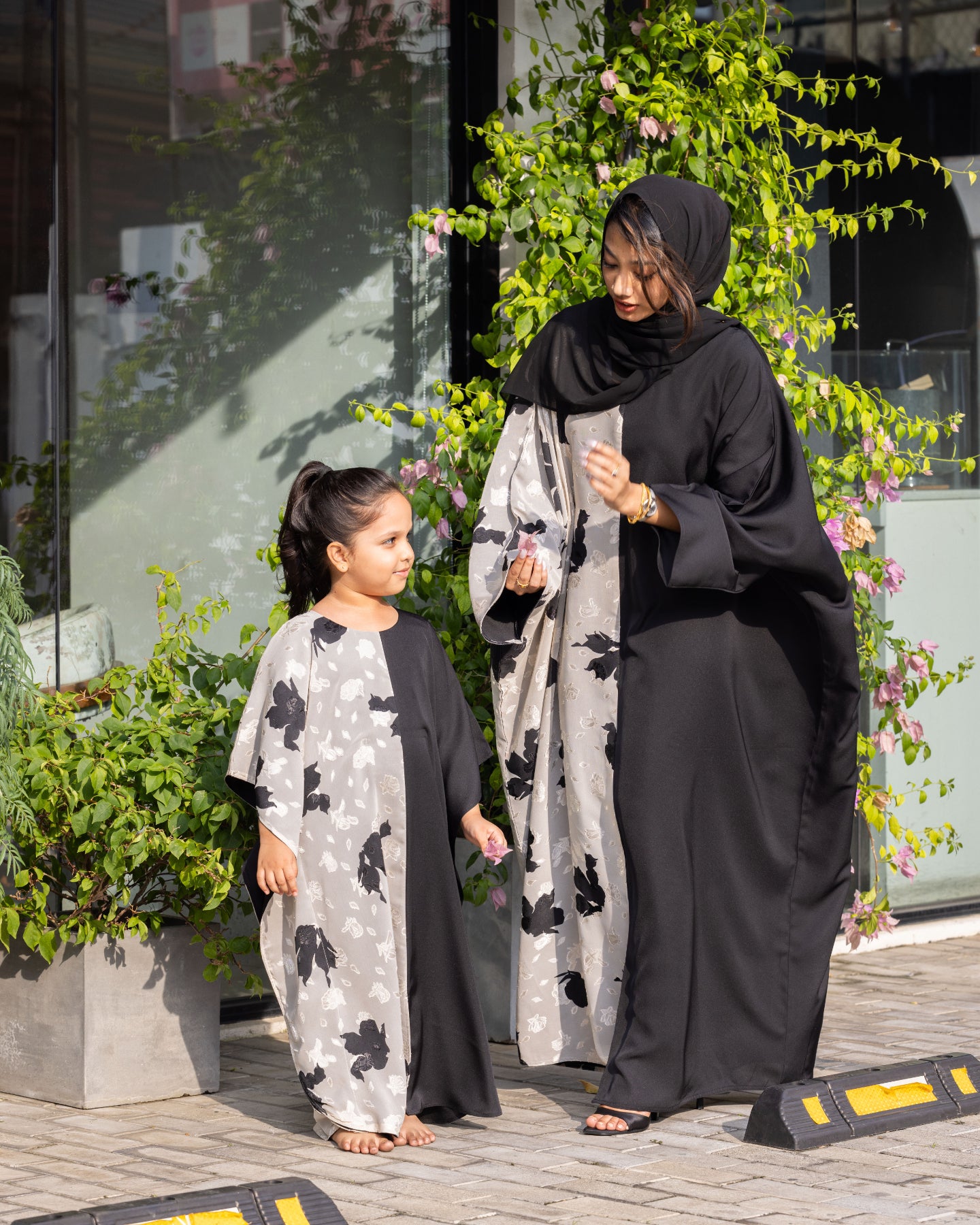 Floral Split Print Kaftan Style Abaya Set