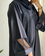 Sequin Paneled Satin Abaya