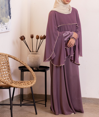 A mauve abaya dress with flowing butterfly sleeves, a top choice for abaya designs in 2026.