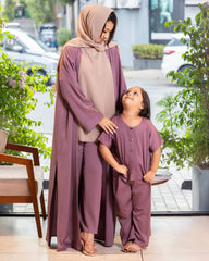 A beautiful layered modest co-ord outfit featuring a flowing overgarment and matching top from our online abaya shop.